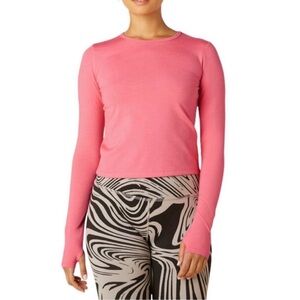 Beyond Yoga Heather Rib Protect Me Sun Shirt Coral Cropped Long Sleeve M UPF 50+